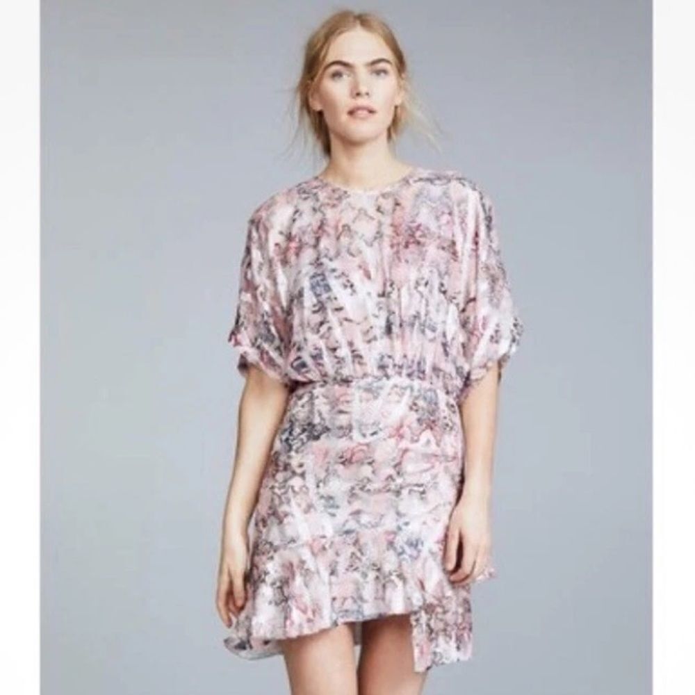 NWT IRO Wobam Printed Metallic Fil Coupé Silk Mini Dress Pink FR 34/ XS Revolve - Picture 12 of 16